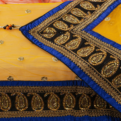 Sanskriti Vintage Net Mesh Orange Dupatta/Stole Hand Embroidery Dabka Sequins