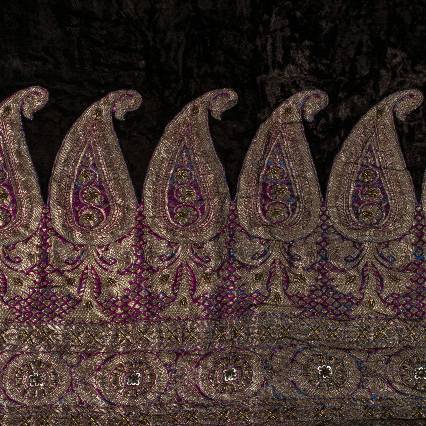 Sanskriti Vintage Brown Velvet Dupatta/Stole Brocade Woven Patch Work Wrap Veil