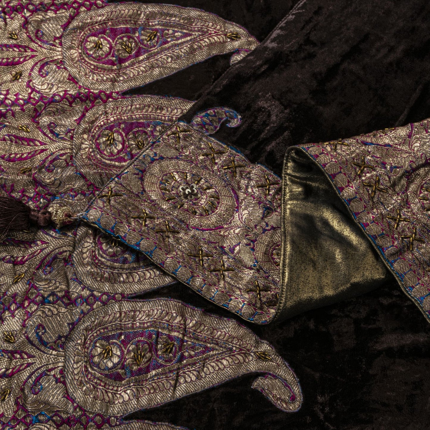 Sanskriti Vintage Brown Velvet Dupatta/Stole Brocade Woven Patch Work Wrap Veil