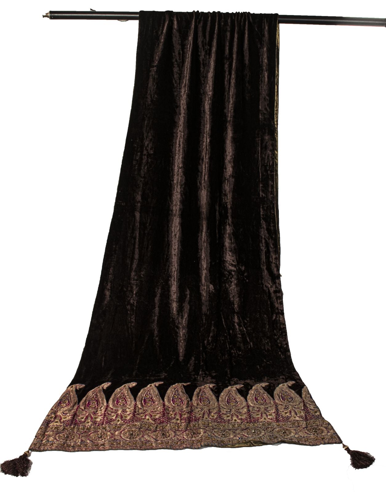 Sanskriti Vintage Brown Velvet Dupatta/Stole Brocade Woven Patch Work Wrap Veil