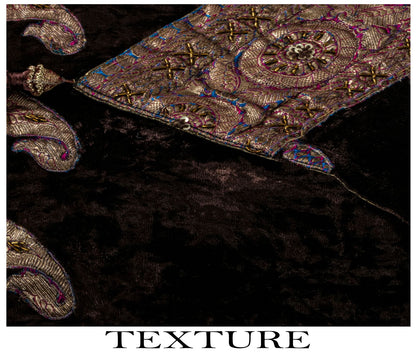 Sanskriti Vintage Brown Velvet Dupatta/Stole Brocade Woven Patch Work Wrap Veil