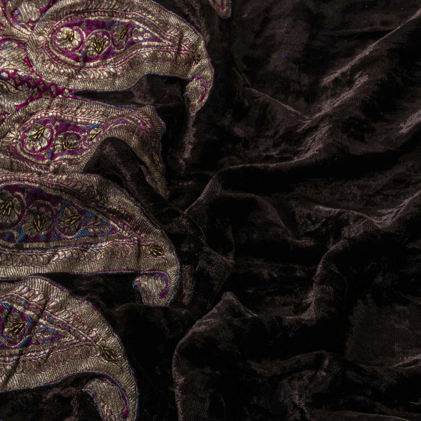 Sanskriti Vintage Brown Velvet Dupatta/Stole Brocade Woven Patch Work Wrap Veil