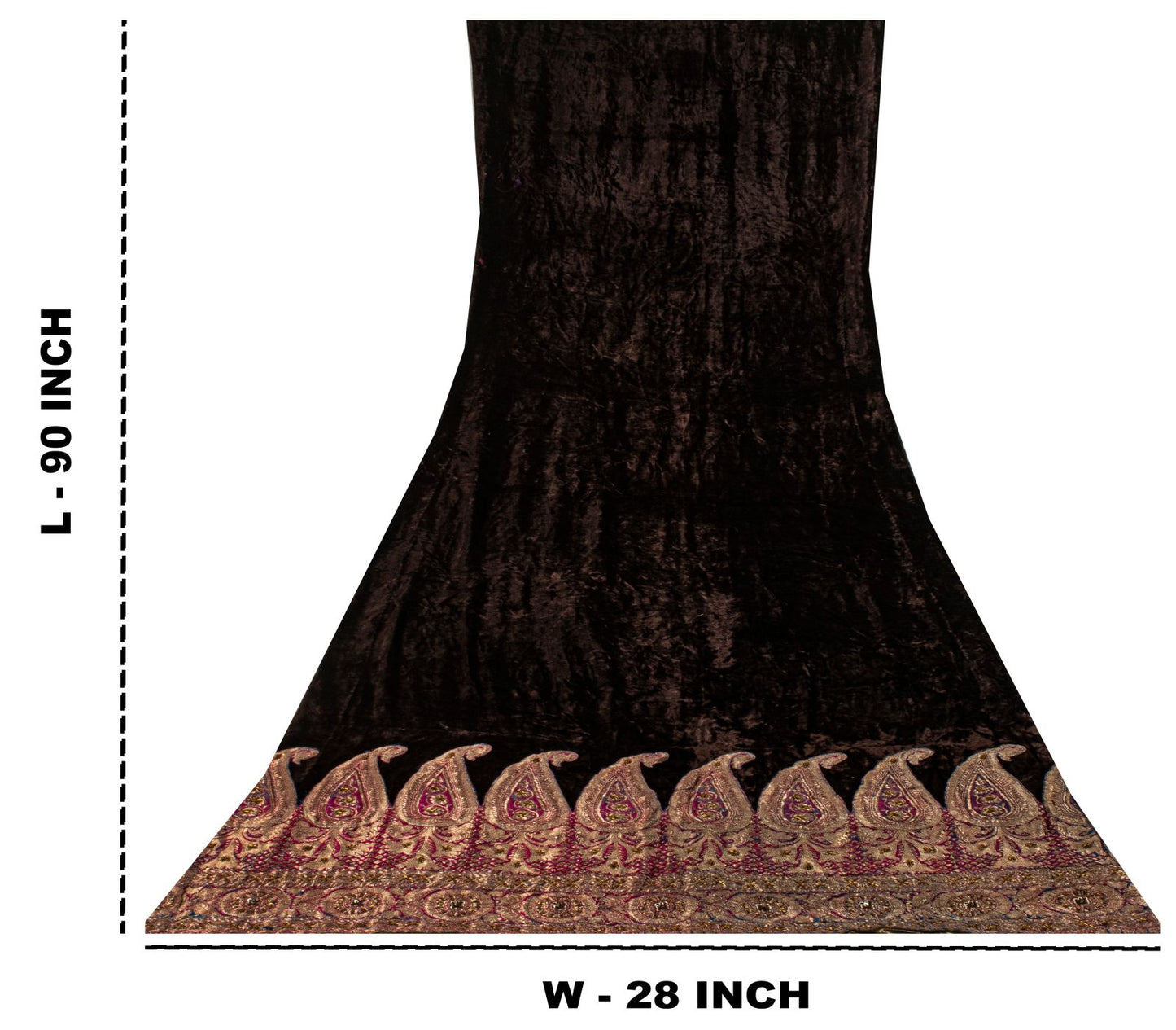 Sanskriti Vintage Brown Velvet Dupatta/Stole Brocade Woven Patch Work Wrap Veil