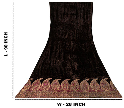 Sanskriti Vintage Brown Velvet Dupatta/Stole Brocade Woven Patch Work Wrap Veil