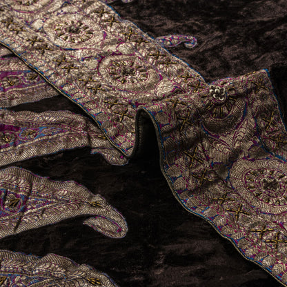 Sanskriti Vintage Brown Velvet Dupatta/Stole Brocade Woven Patch Work Wrap Veil
