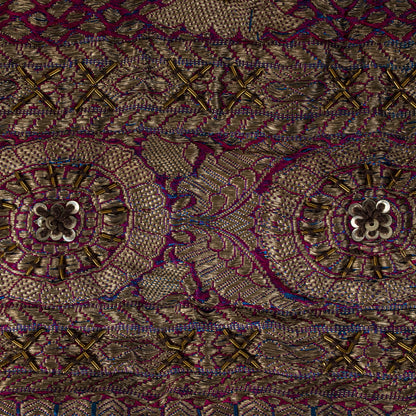 Sanskriti Vintage Brown Velvet Dupatta/Stole Brocade Woven Patch Work Wrap Veil