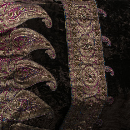 Sanskriti Vintage Brown Velvet Dupatta/Stole Brocade Woven Patch Work Wrap Veil
