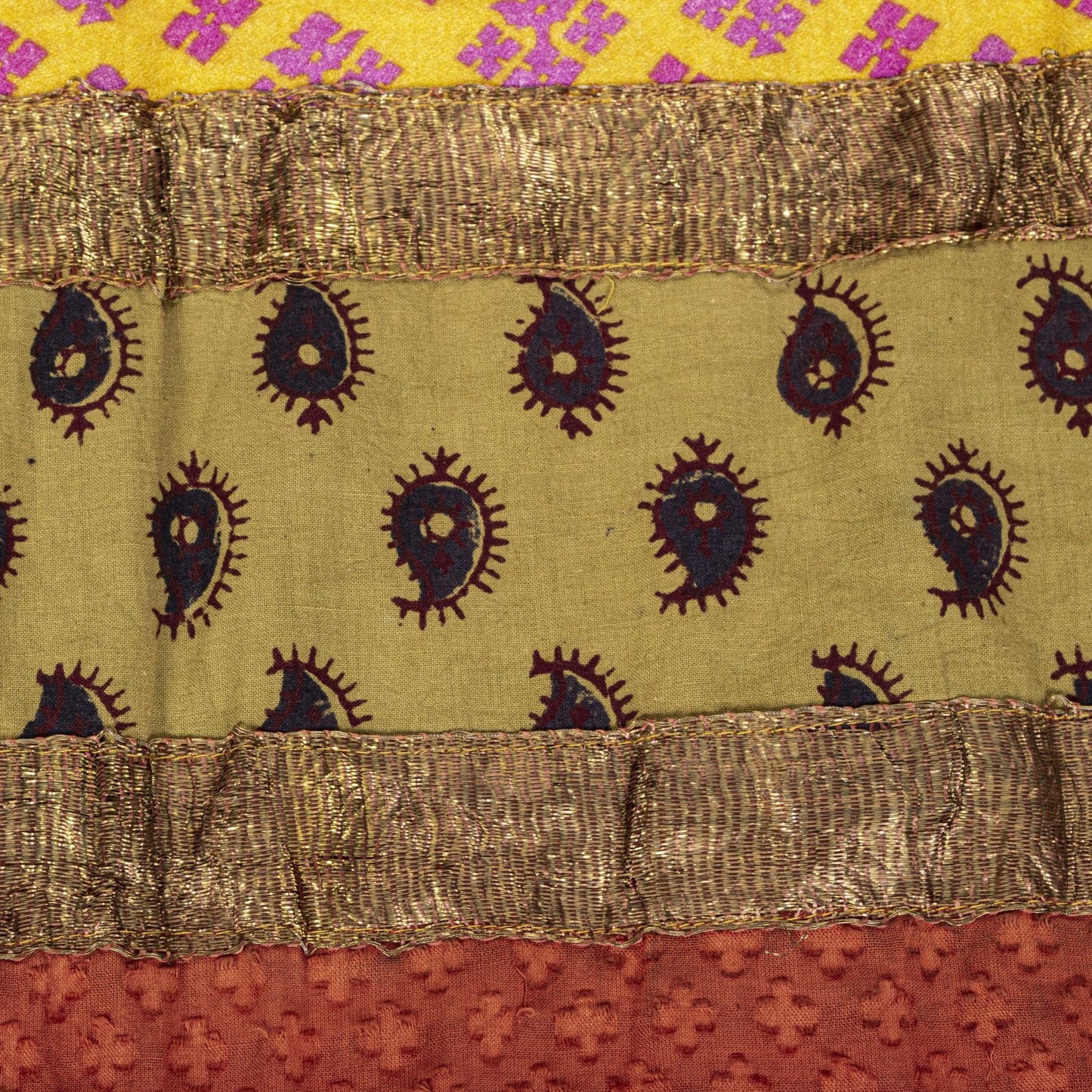 Sanskriti Vintage Yellow Pure Crepe Dupatta/Stole Dabka-Fabric Patch-Print Veil