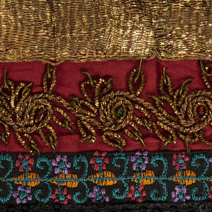 Sanskriti Vintage Yellow Pure Crepe Dupatta/Stole Dabka-Fabric Patch-Print Veil