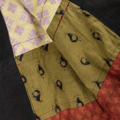 Sanskriti Vintage Yellow Pure Crepe Dupatta/Stole Dabka-Fabric Patch-Print Veil