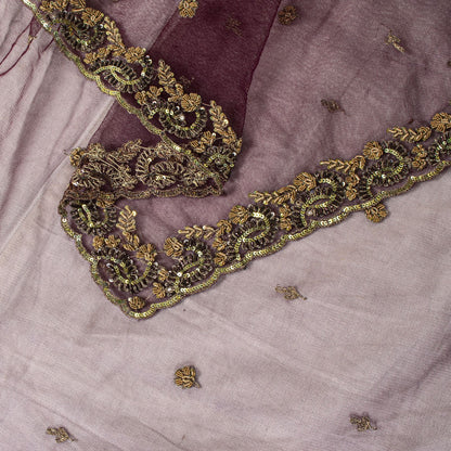 Sanskriti Vintage Net Purple Dupatta/Stole Hand Embroidered Zardozi Antique Veil