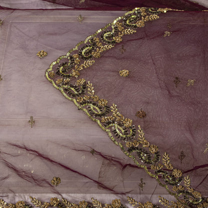 Sanskriti Vintage Net Purple Dupatta/Stole Hand Embroidered Zardozi Antique Veil
