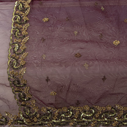 Sanskriti Vintage Net Purple Dupatta/Stole Hand Embroidered Zardozi Antique Veil
