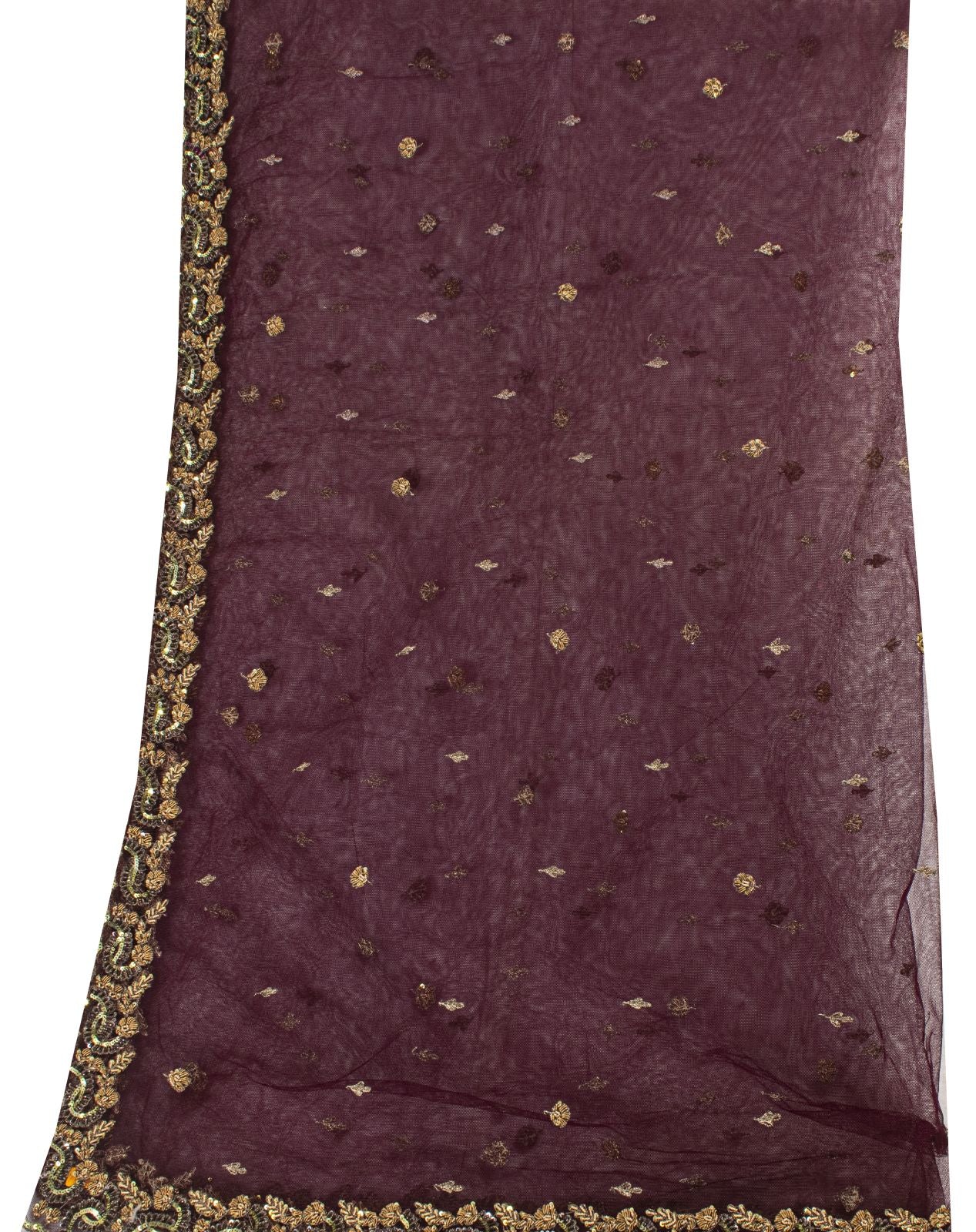 Sanskriti Vintage Net Purple Dupatta/Stole Hand Embroidered Zardozi Antique Veil