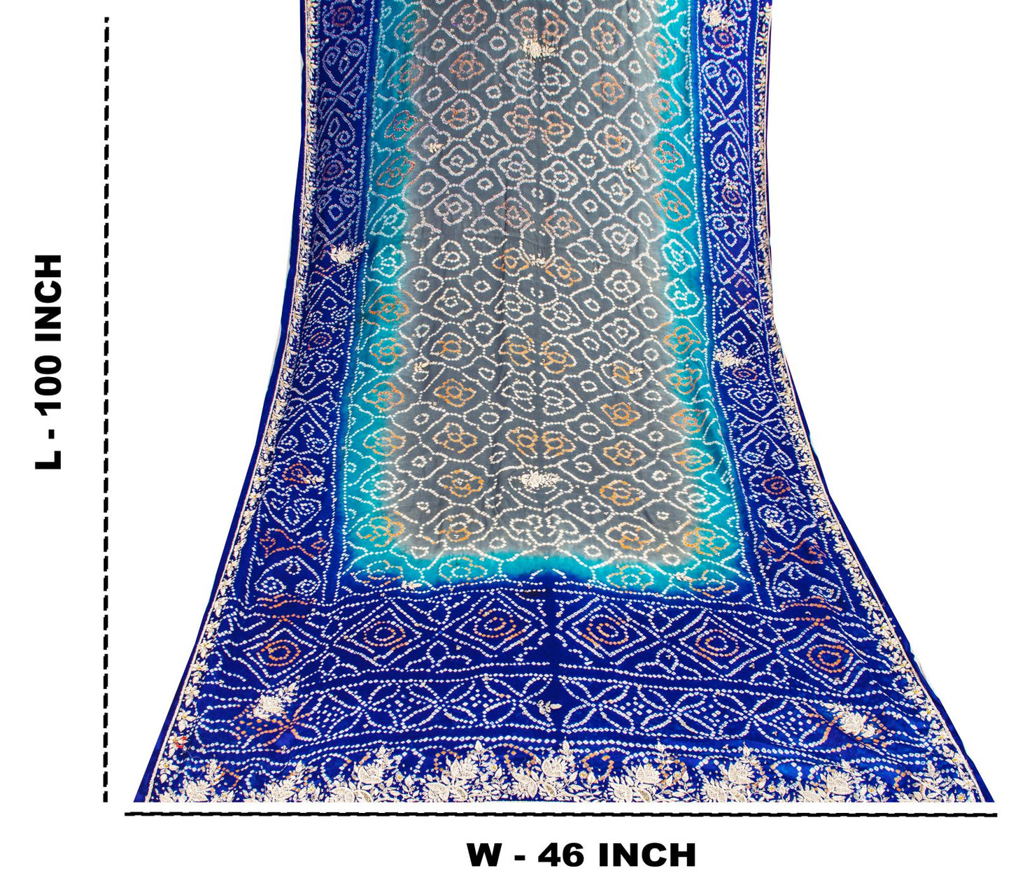 Sanskriti Vintage Blue Pure Silk Dupatta/Stole Hand Embroidered Zardozi Bandhani