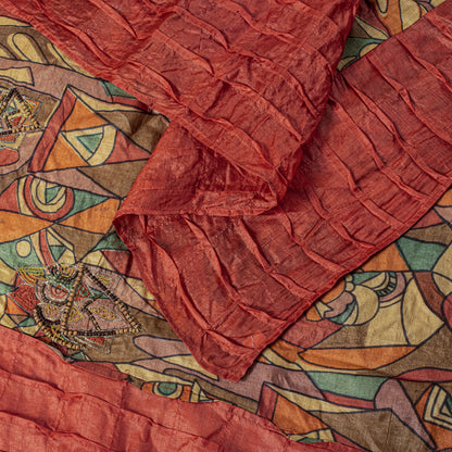 Sanskriti Vintage Pure Silk Multicolor Dupatta/Stole Hand Beaded-Abstract Print