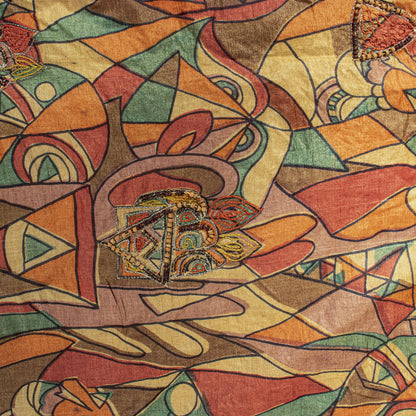 Sanskriti Vintage Pure Silk Multicolor Dupatta/Stole Hand Beaded-Abstract Print
