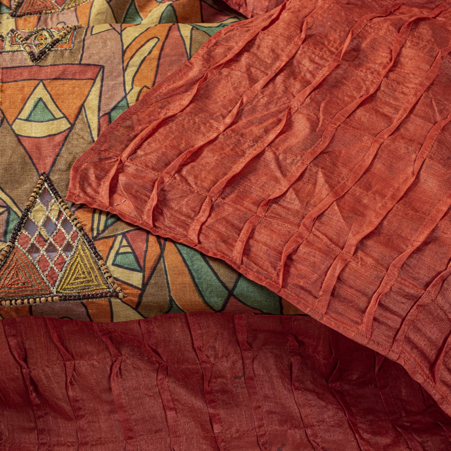 Sanskriti Vintage Pure Silk Multicolor Dupatta/Stole Hand Beaded-Abstract Print