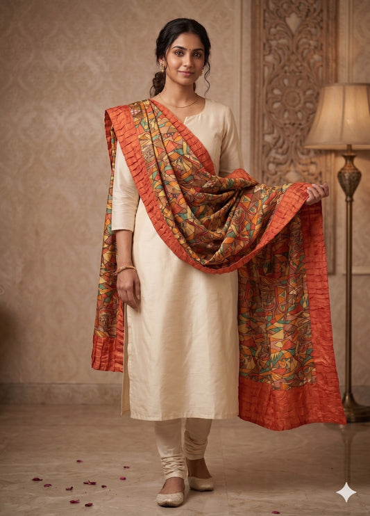 Sanskriti Vintage Pure Silk Multicolor Dupatta/Stole Hand Beaded-Abstract Print