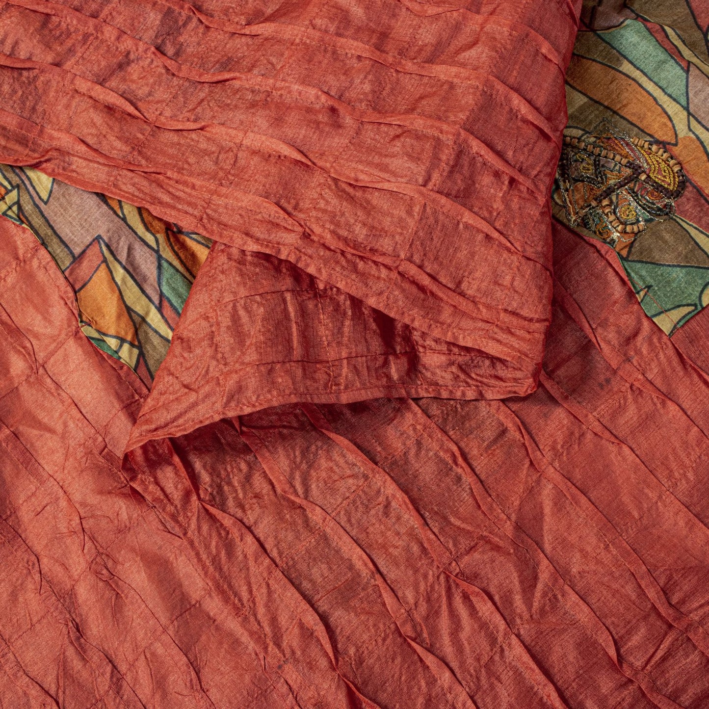 Sanskriti Vintage Pure Silk Multicolor Dupatta/Stole Hand Beaded-Abstract Print