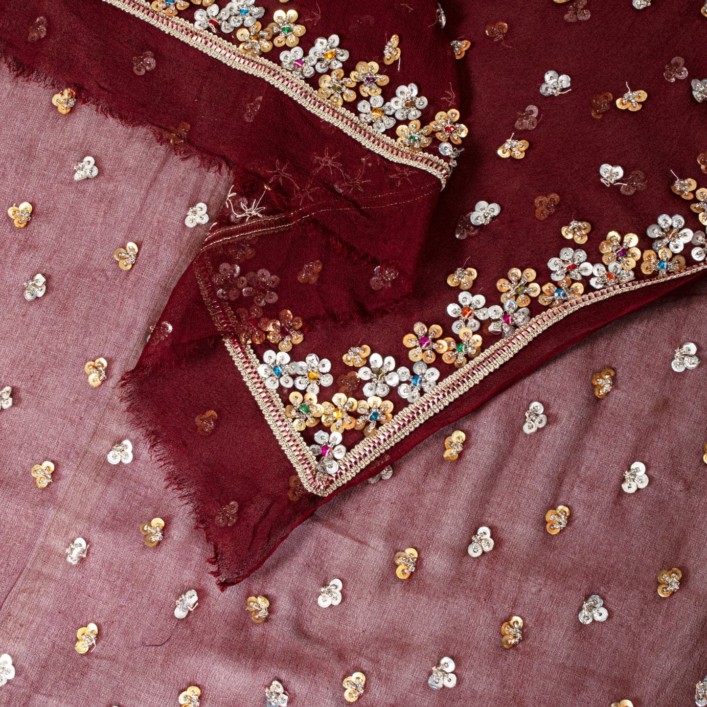Sanskriti Vintage Brown Pure Georgette Dupatta/Stole Hand Beaded-Sequins Veil