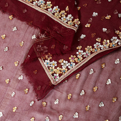 Sanskriti Vintage Brown Pure Georgette Dupatta/Stole Hand Beaded-Sequins Veil