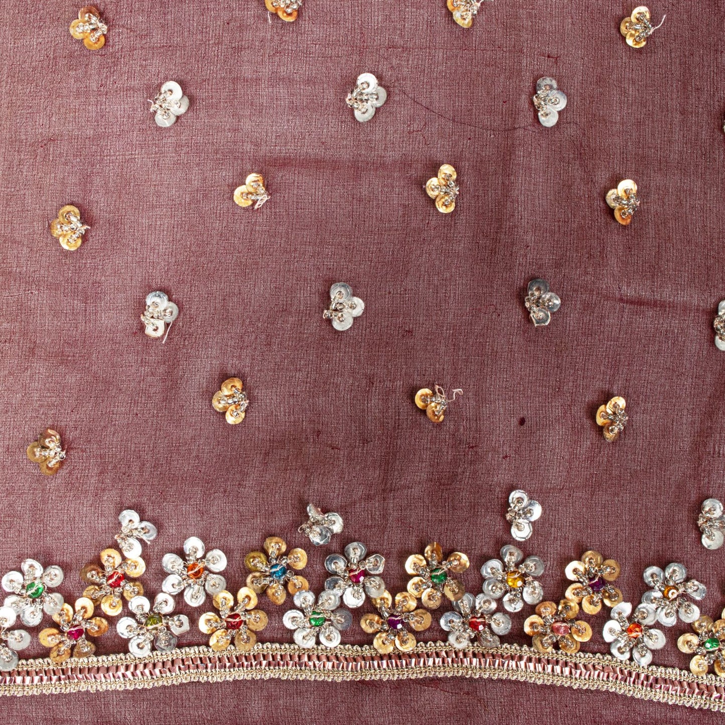 Sanskriti Vintage Brown Pure Georgette Dupatta/Stole Hand Beaded-Sequins Veil