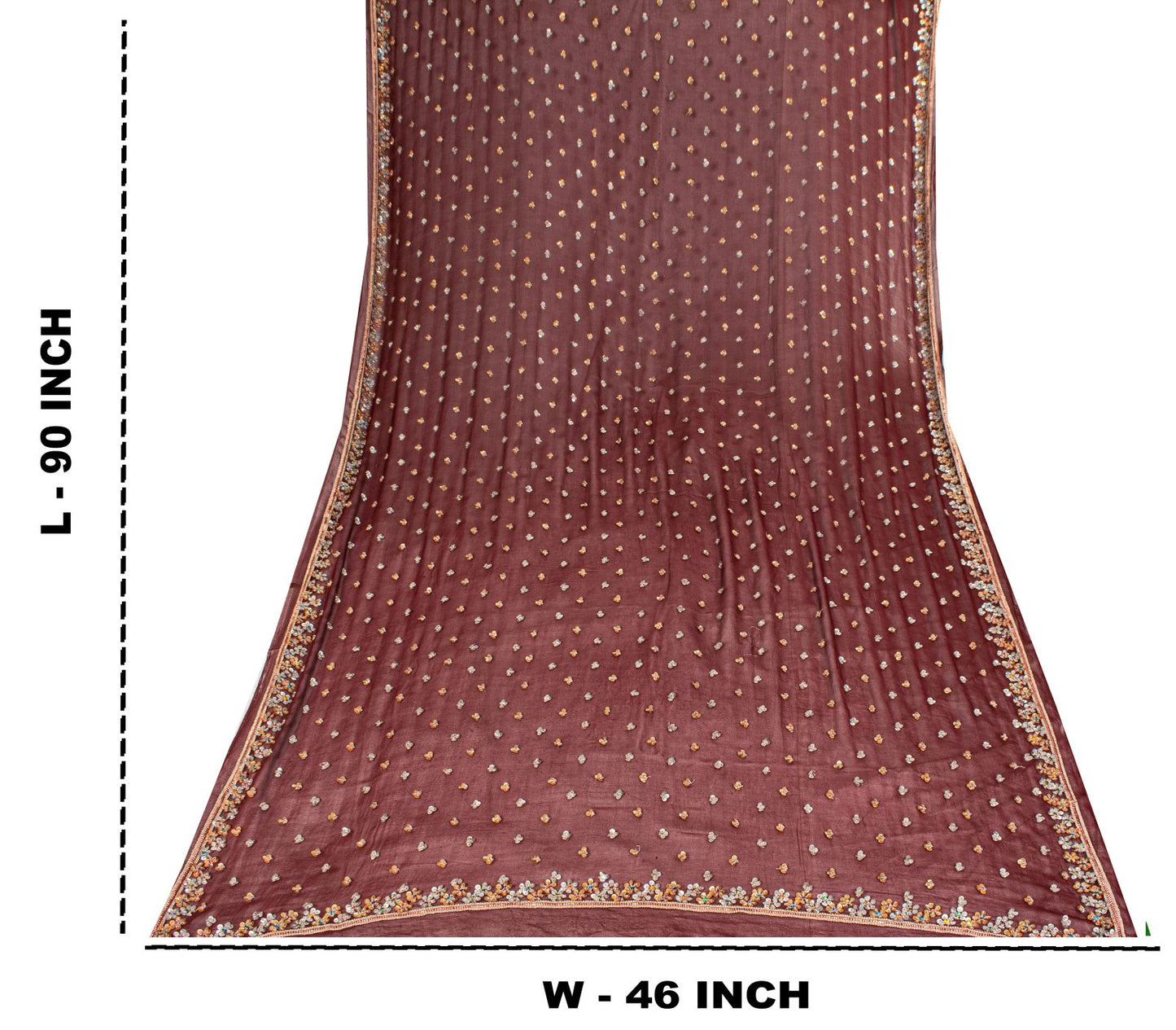 Sanskriti Vintage Brown Pure Georgette Dupatta/Stole Hand Beaded-Sequins Veil