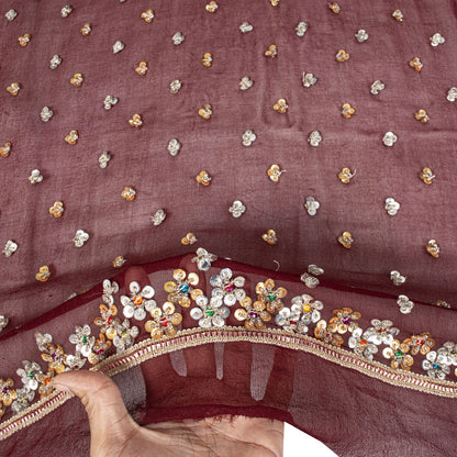 Sanskriti Vintage Brown Pure Georgette Dupatta/Stole Hand Beaded-Sequins Veil