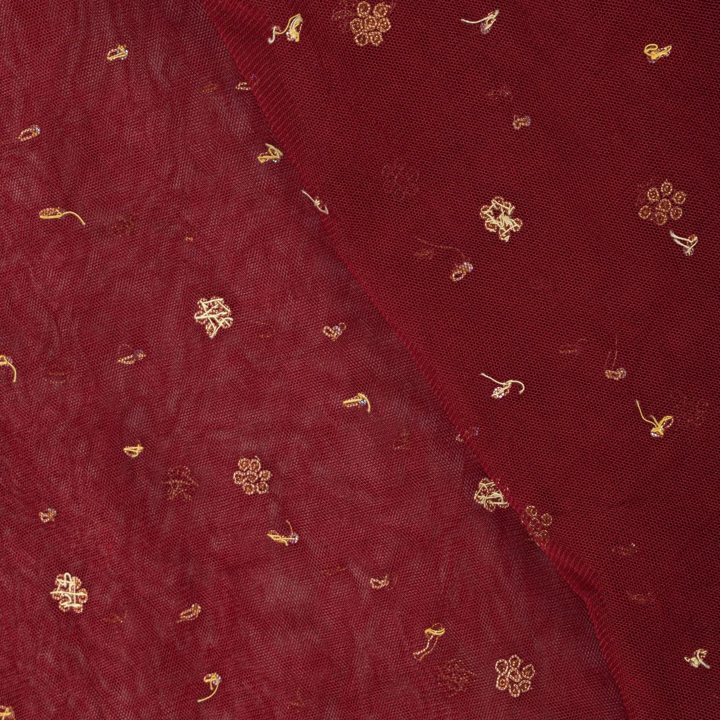 Sanskriti Vintage Red Net Mesh Dupatta/Stole Hand Embroidered Zari Zardozi Veil