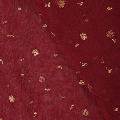 Sanskriti Vintage Red Net Mesh Dupatta/Stole Hand Embroidered Zari Zardozi Veil