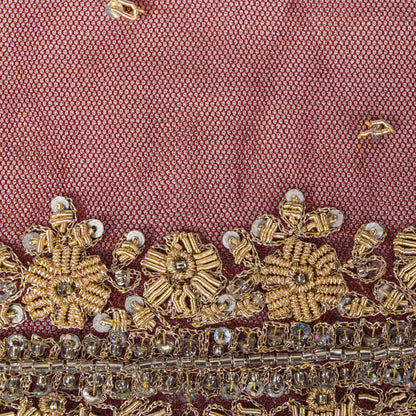 Sanskriti Vintage Red Net Mesh Dupatta/Stole Hand Embroidered Zari Zardozi Veil
