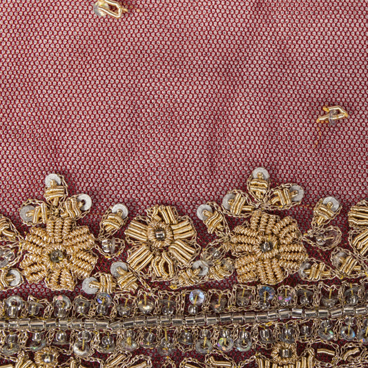 Sanskriti Vintage Red Net Mesh Dupatta/Stole Hand Embroidered Zari Zardozi Veil
