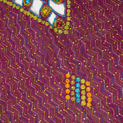 Sanskriti Vintage Purple Georgette Dupatta/Stole Hand Embroidered Kantha Stone