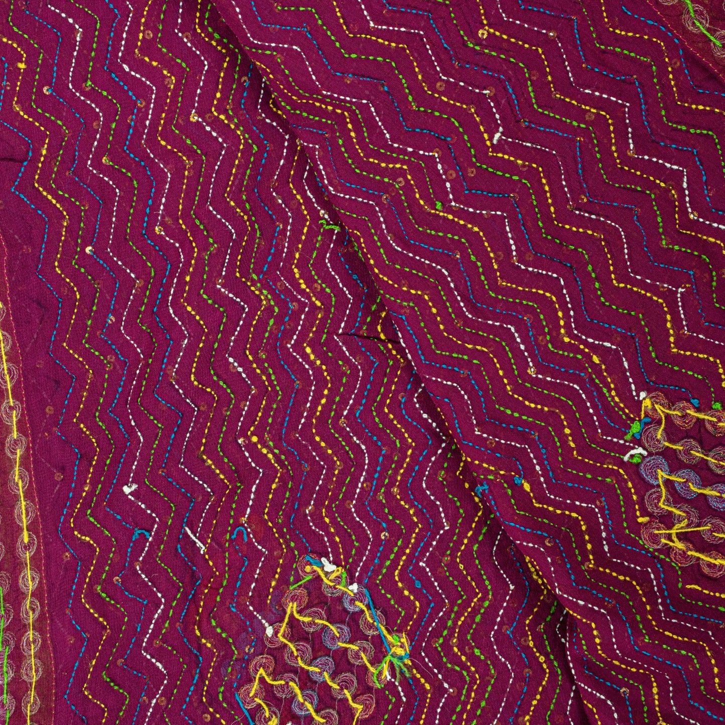 Sanskriti Vintage Purple Georgette Dupatta/Stole Hand Embroidered Kantha Stone