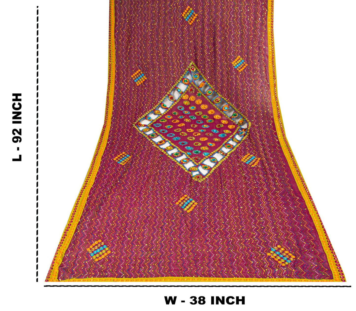 Sanskriti Vintage Purple Georgette Dupatta/Stole Hand Embroidered Kantha Stone