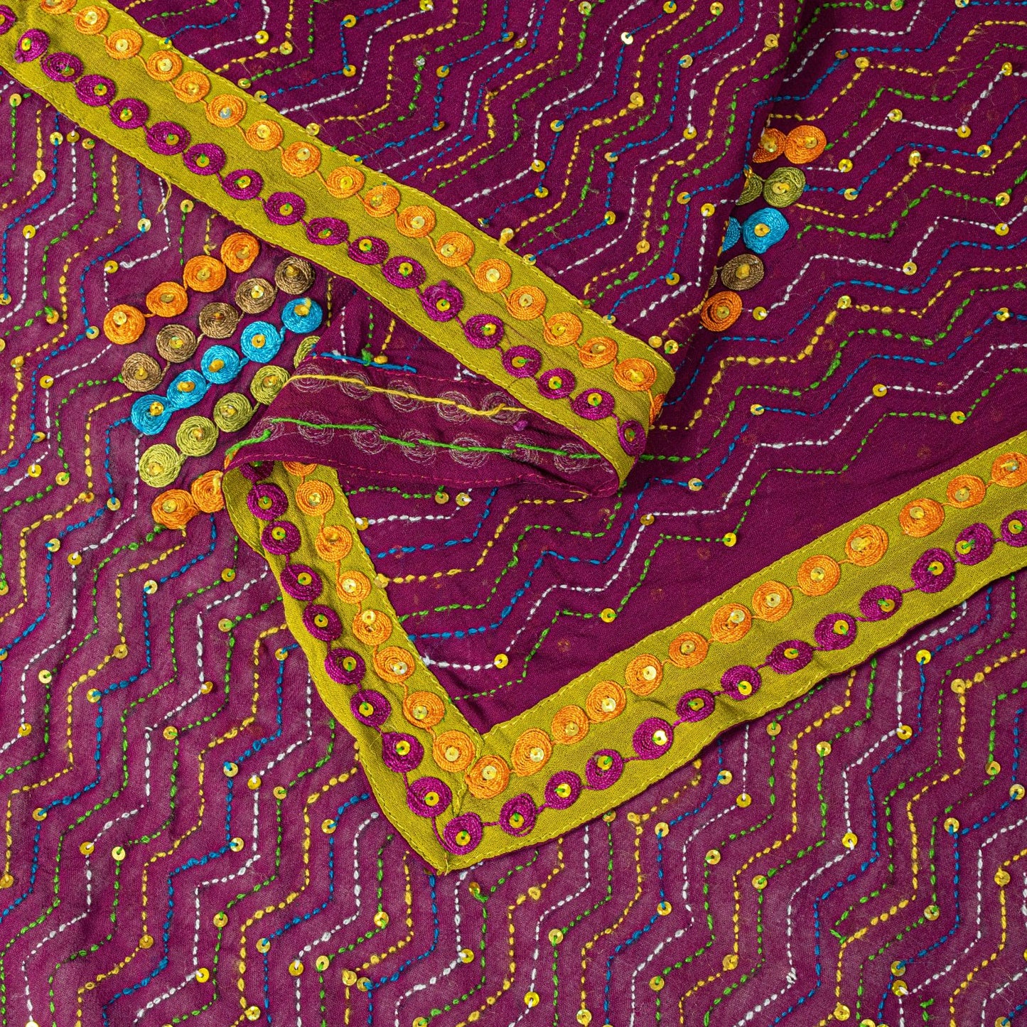 Sanskriti Vintage Purple Georgette Dupatta/Stole Hand Embroidered Kantha Stone
