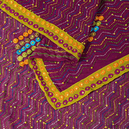 Sanskriti Vintage Purple Georgette Dupatta/Stole Hand Embroidered Kantha Stone
