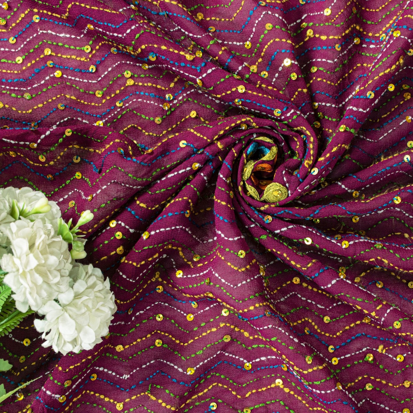 Sanskriti Vintage Purple Georgette Dupatta/Stole Hand Embroidered Kantha Stone