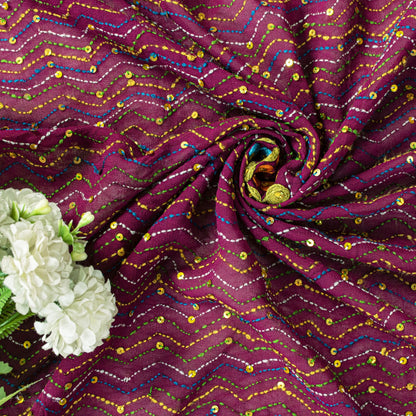 Sanskriti Vintage Purple Georgette Dupatta/Stole Hand Embroidered Kantha Stone