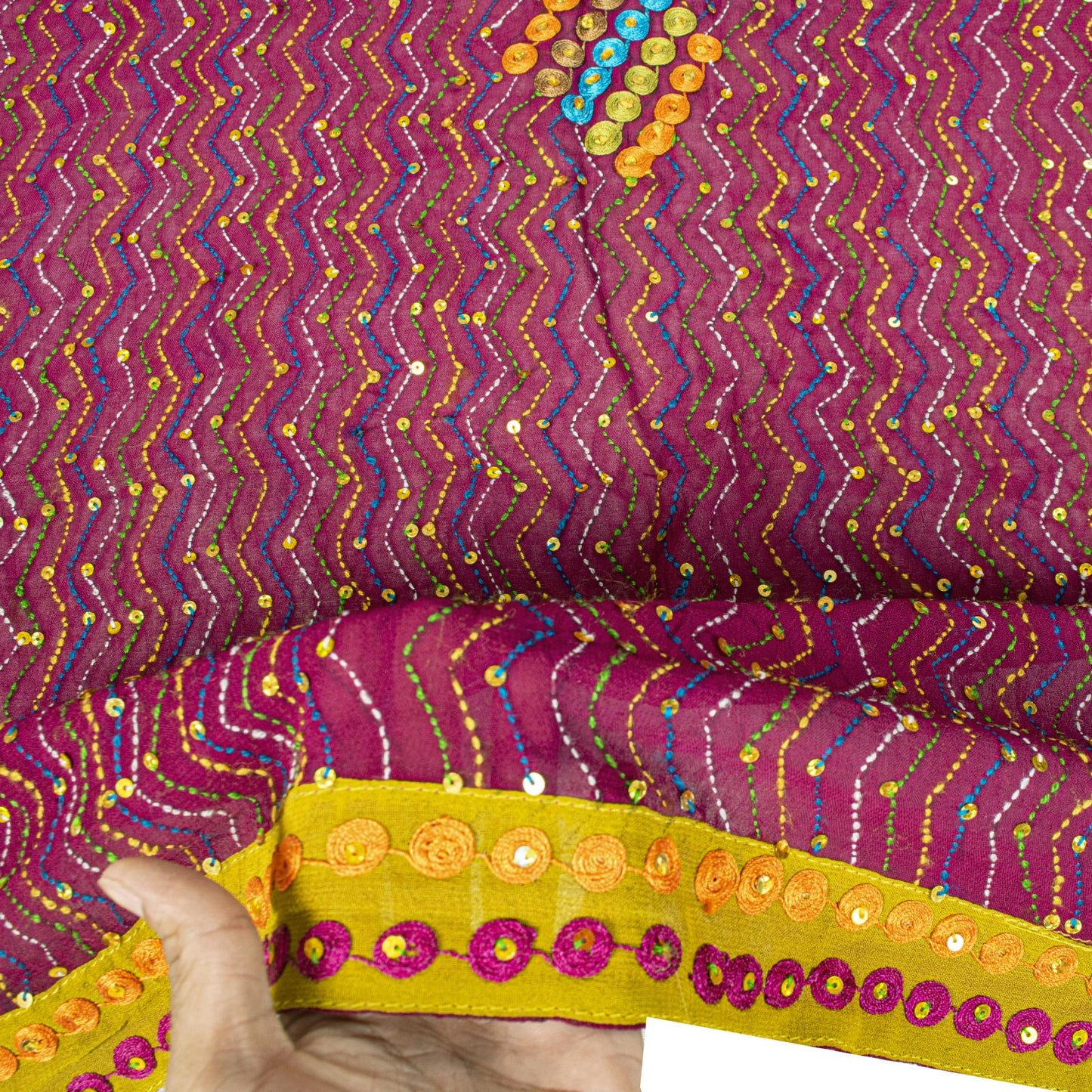 Sanskriti Vintage Purple Georgette Dupatta/Stole Hand Embroidered Kantha Stone