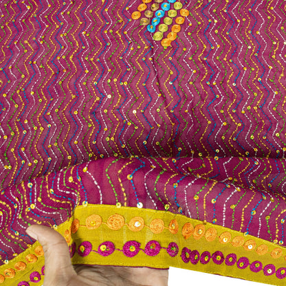 Sanskriti Vintage Purple Georgette Dupatta/Stole Hand Embroidered Kantha Stone