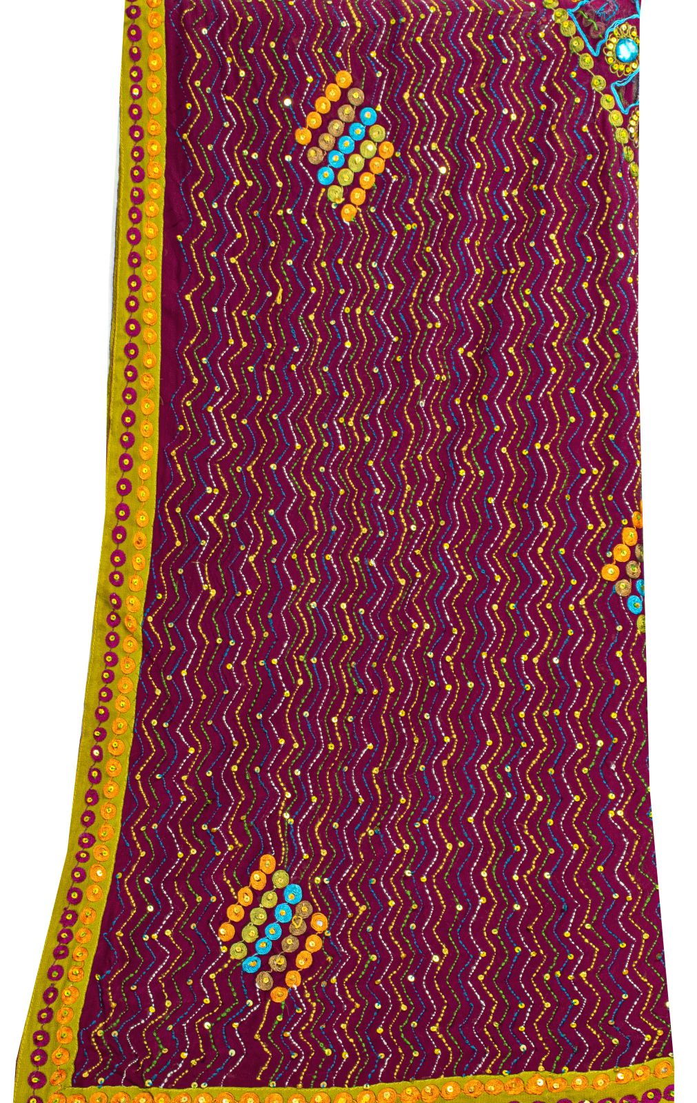 Sanskriti Vintage Purple Georgette Dupatta/Stole Hand Embroidered Kantha Stone