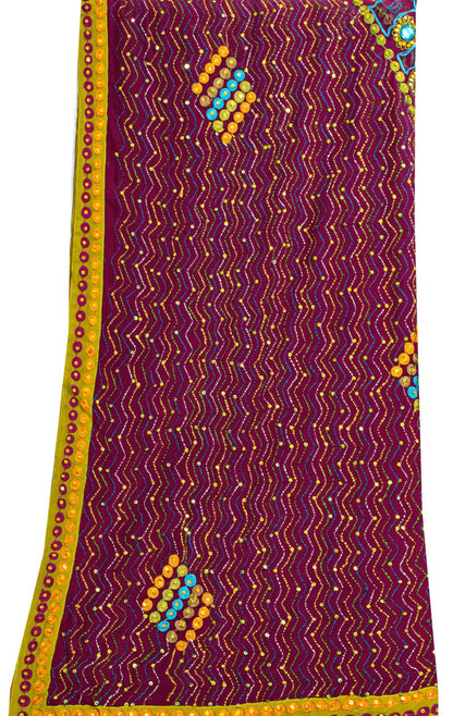 Sanskriti Vintage Purple Georgette Dupatta/Stole Hand Embroidered Kantha Stone