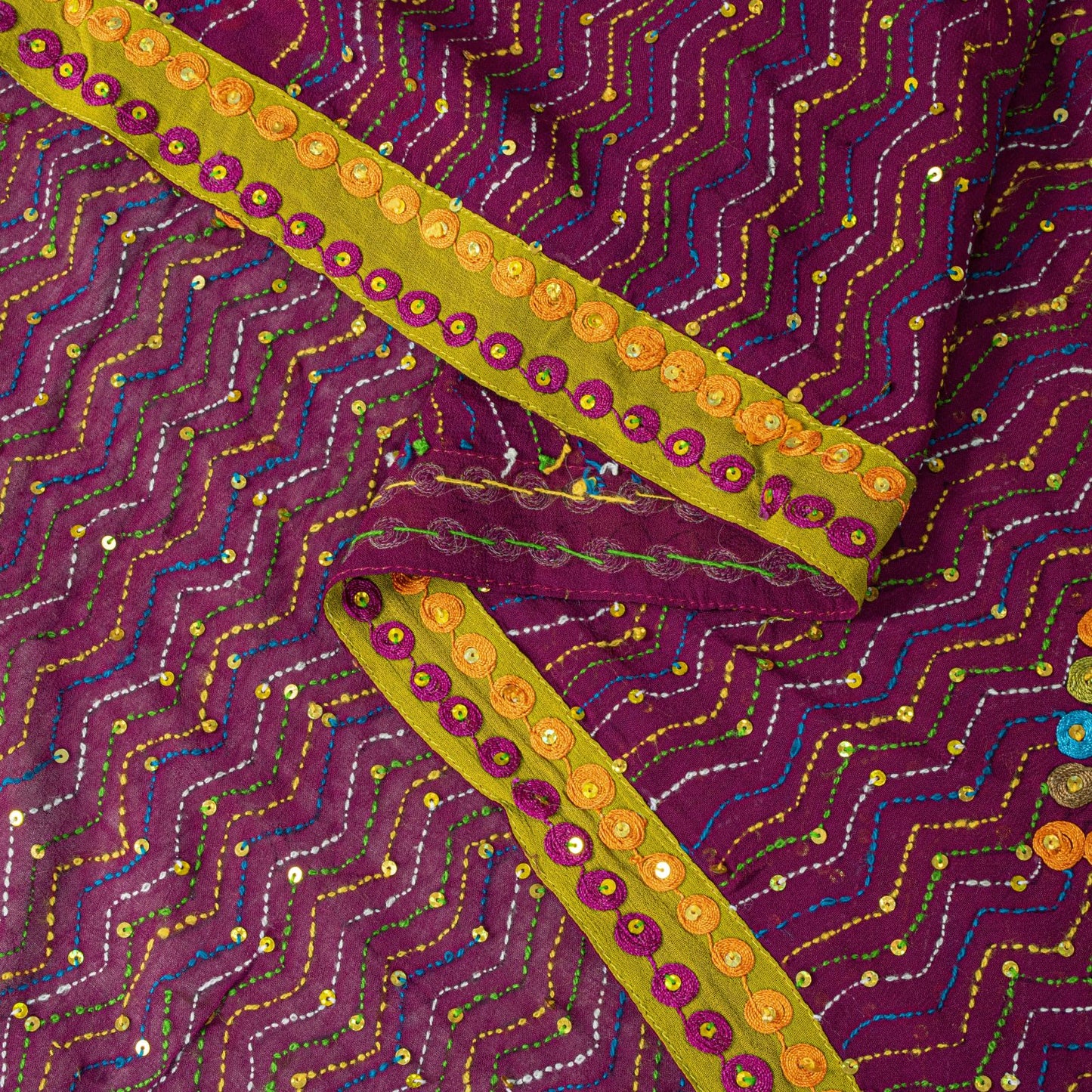 Sanskriti Vintage Purple Georgette Dupatta/Stole Hand Embroidered Kantha Stone