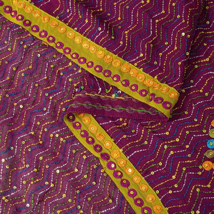 Sanskriti Vintage Purple Georgette Dupatta/Stole Hand Embroidered Kantha Stone