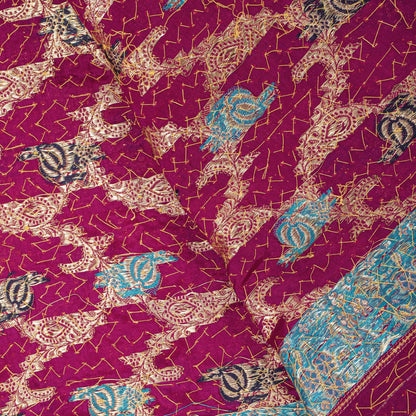 Sanskriti Vintage Pink Pure Silk Dupatta/Stole Brocade Zari Hand Woven-Bead Veil