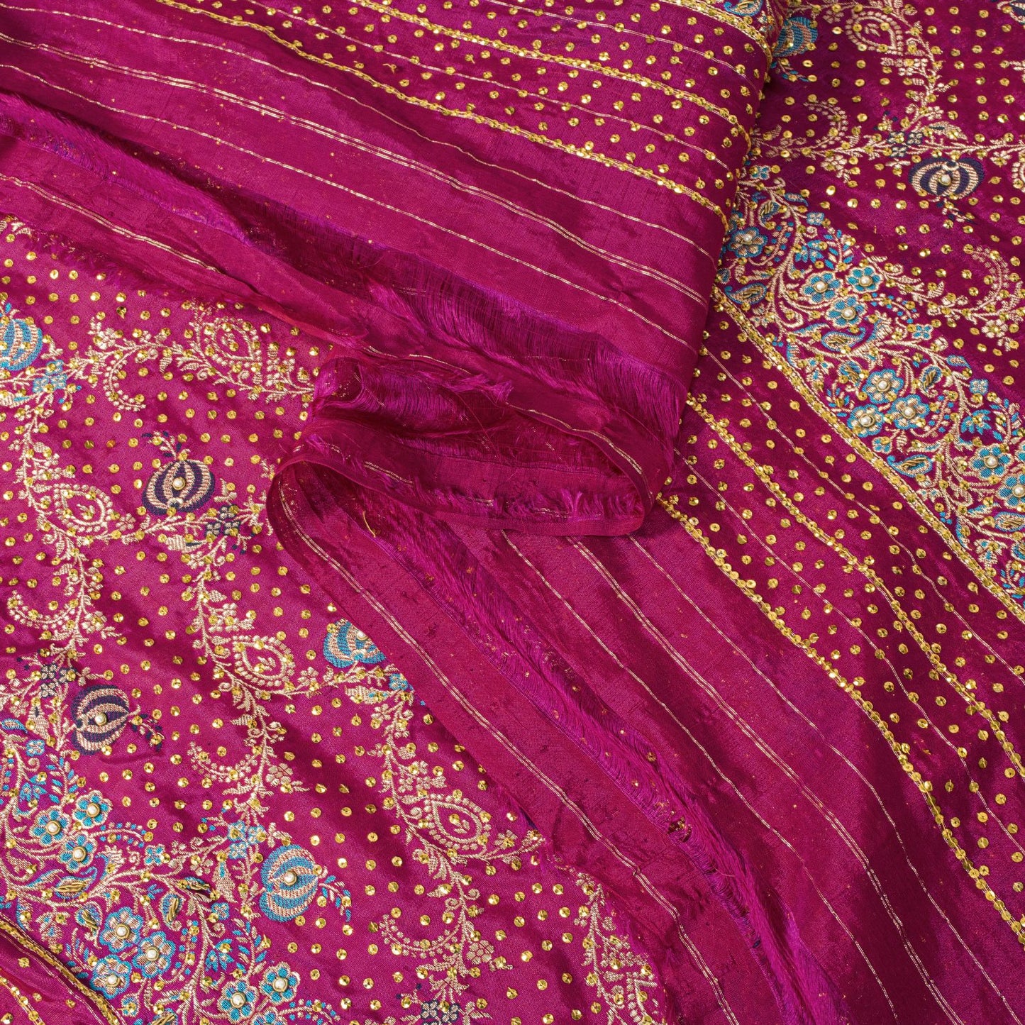 Sanskriti Vintage Pink Pure Silk Dupatta/Stole Brocade Zari Hand Woven-Bead Veil
