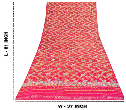 Sanskriti Vintage Pink Pure Silk Dupatta/Stole Brocade Zari Hand Woven-Bead Veil