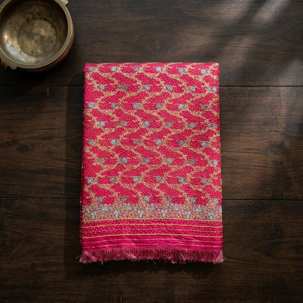 Sanskriti Vintage Pink Pure Silk Dupatta/Stole Brocade Zari Hand Woven-Bead Veil